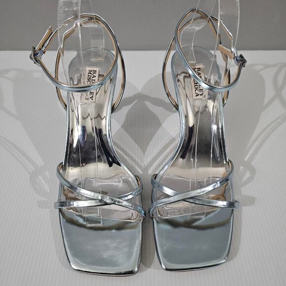 Badgley Mischka Callie Sandal Womens 10 Metallic Mint Leather Beaded Pearl Heel - Picture 5 of 15
